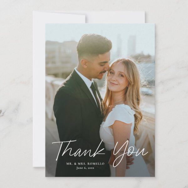 Modern Script Wedding Thank You Card – Custom Photo, Elegant Minimalist Design - Image 3