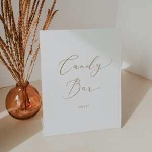 Wedding Candy Bar Sign - Gold Calligraphy Pedestal