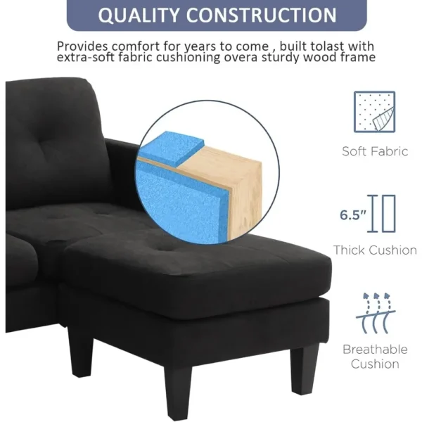 Convertible Sectional Sofa Couch: L-Shaped, Modern Linen Fabric for Small Spaces - Image 3
