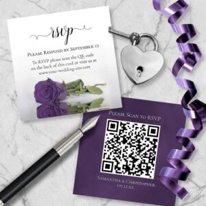 Amethyst Purple Rose Elegant Wedding RSVP QR Code Card for Modern Weddings