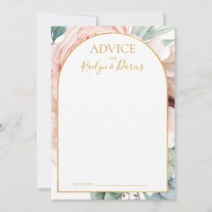 Elegant Blush Floral Garden Wedding Advice Card | Keepsake Guestbook Alternative