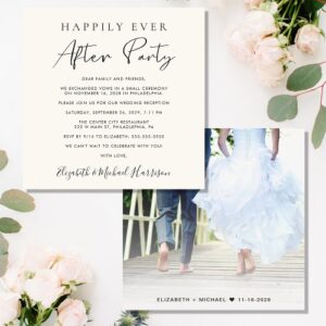 Happily Ever After Photo Cream Reception Invitation – Custom Elegant Wedding Keepsake
