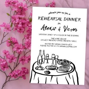 Custom Hand Drawn Rehearsal Dinner Table Invitations – Personalized Design