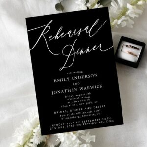 White and Black Wedding Rehearsal Dinner Invitation – Elegant & Timeless Design